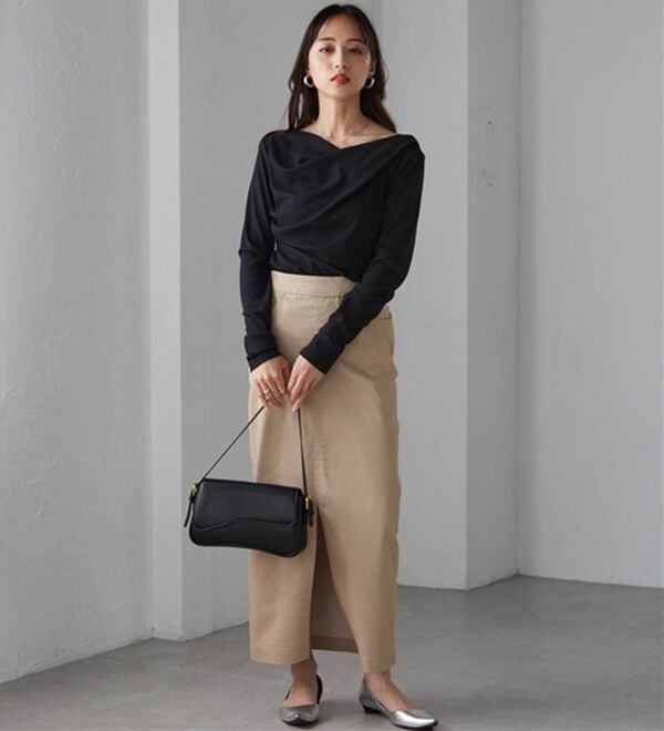 RANAN（ラナン）の「【春色追加】上品ドレープリブロングＴシャツ（カットソー）」｜詳細画像