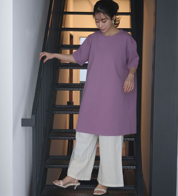 A HAPPY MARILYN（アハッピーマリリン）の「【Ｍ～８Ｌ】【接触冷感・吸水速乾】体型カバー五分袖チュニック（チュニック）」｜詳細画像