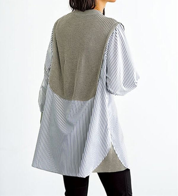 BELLUNA（ベルーナ）の「ニット&times;ストライプ切替フレアーチュニック（チュニック）」｜詳細画像