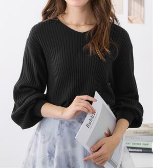 alotta（アロッタ）の「【洗える】カシミヤタッチボリューム袖ニット（ニット・セーター）」｜ブラック