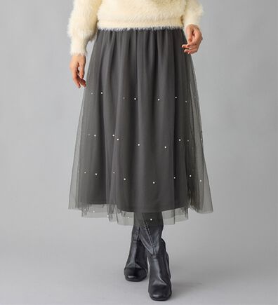alotta（アロッタ）の「上品パール付きチュールスカート（ロングスカート）」