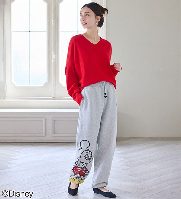 BELLUNA（ベルーナ）の「＜Ｄｉｓｎｅｙ＞【ミッキー】プリント裏起毛スウェットパンツ（ワイドパンツ・ガウチョ）」｜詳細画像