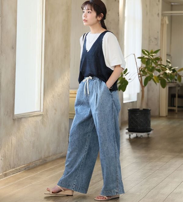 A HAPPY MARILYN（アハッピーマリリン）の「【Ｍ～８Ｌ】楽して叶う！イージーデニムワイドパンツ（ワイドパンツ・ガウチョ）」｜詳細画像