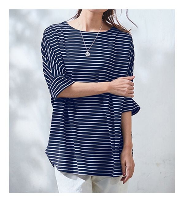 BELLUNA（ベルーナ）の「リップル素材ゆったりボーダープルオーバー（カットソー）」｜詳細画像