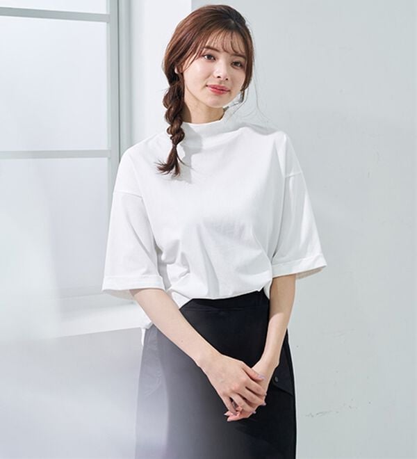 BELLUNA（ベルーナ）の「小顔見せ！ヒンヤリハイネックオーバーサイズＴシャツ（Tシャツ）」｜詳細画像