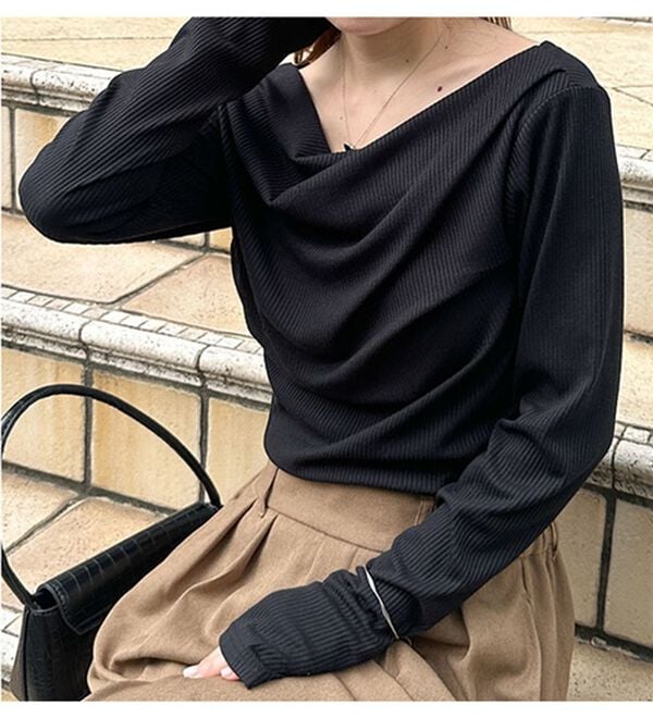RANAN（ラナン）の「【新色追加】上品ドレープリブロングＴシャツ（カットソー）」｜詳細画像