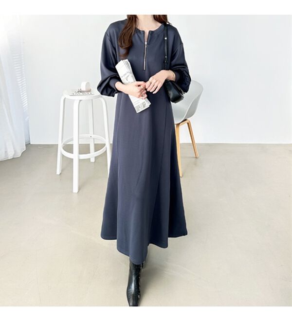 GeeRA（ジーラ）の「【再入荷】1枚で決まる！ハーフジップフレアワンピース（カットソーワンピース）」｜詳細画像