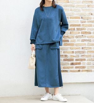 ルフラン（ルフラン）の「リブ切替スエード調スーツ＜イレッサ＞（セットアップ）」｜詳細画像