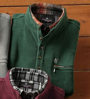 「＜コムルヴァン・オム＞大人の技ありダブル衿プルオーバー（メンズトレーナー）」｜グリーン