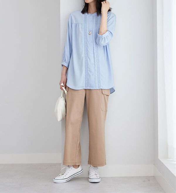 BELLUNA（ベルーナ）の「ビンテージ素材レース使いシャツチュニック（チュニック）」｜詳細画像