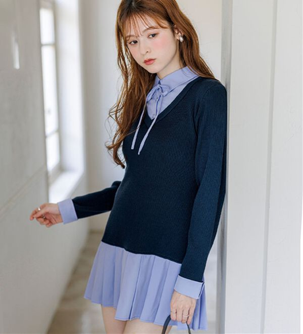 alotta（アロッタ）の「【Corie】シャツドッキングプリーツワンピース（ドッキングワンピース）」｜詳細画像