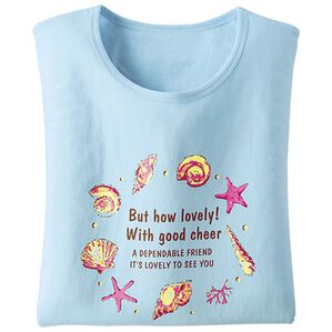 BELLUNA（ベルーナ）の「綿１００％プリントＴシャツ（Tシャツ）」｜サックス・貝