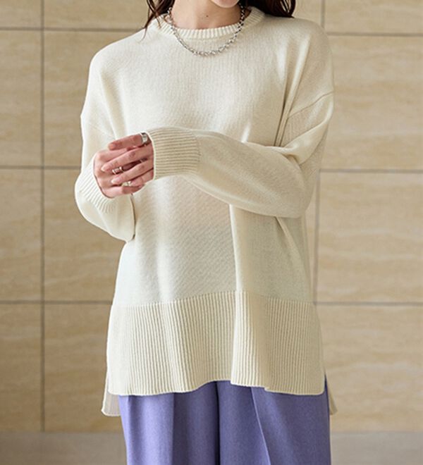 RANAN（ラナン）の「ワイドリブ使いカラーニットチュニック（ニット・セーター）」｜詳細画像