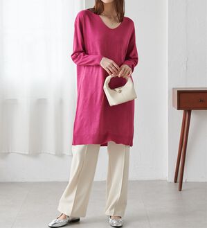 RANAN（ラナン）の「カシミヤタッチニットチュニックワンピース（チュニック）」｜ピンク Vネック