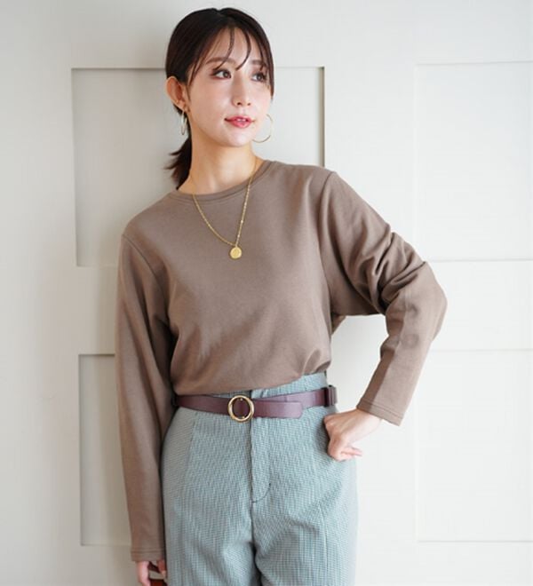 A HAPPY MARILYN（アハッピーマリリン）の「【Ｍ～８Ｌ】名品！「３つのシルエット」と「長袖／半袖」から選べる 綿混 ベーシック Ｔシャツ（Tシャツ）」｜詳細画像