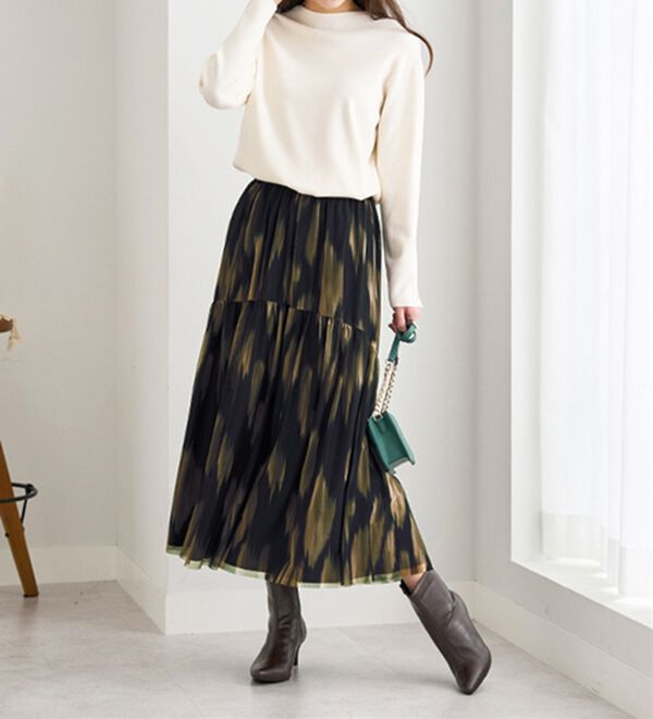 BELLUNA（ベルーナ）の「２倍の着こなし！チュールプリントスカート（ロングスカート）」｜詳細画像