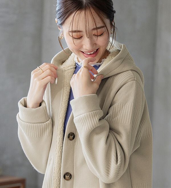 BELLUNA（ベルーナ）の「ボーダージャカード裏ボアカーディガン（ロングコート）」｜詳細画像