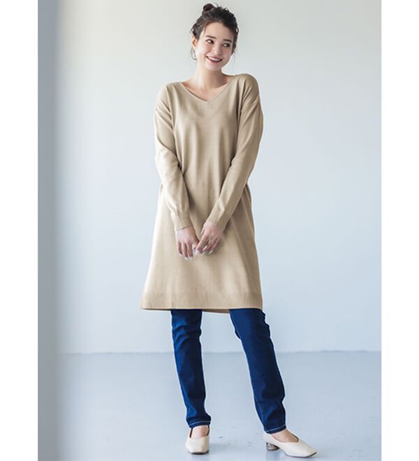 選べるネック】カシミヤタッチニットチュニックワンピース - ベルーナ  