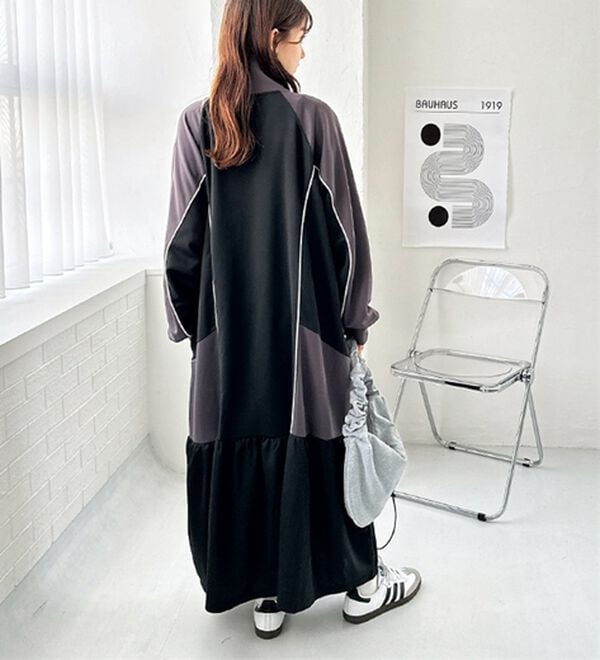 GeeRA（ジーラ）の「ハーフジップ配色ワンピース（カットソーワンピース）」｜詳細画像