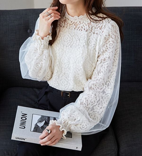 RANAN（ラナン）の「チュールドッキングフラワーレースキャンディースリーブブラウス（ブラウス）」｜詳細画像