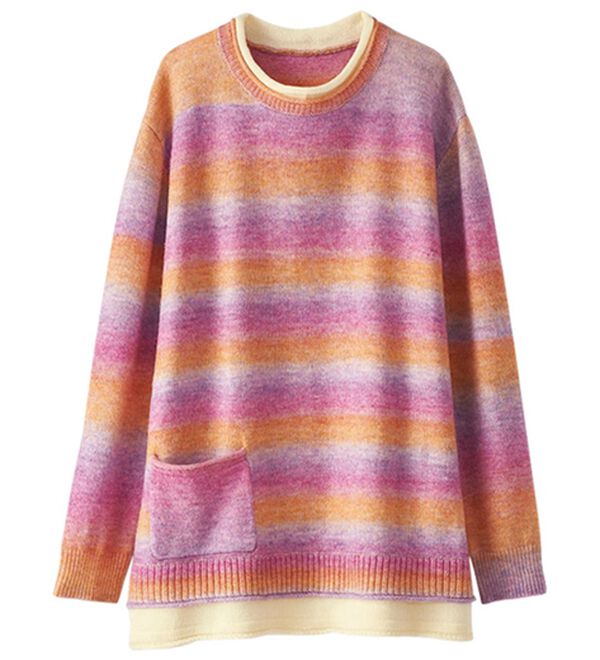 BELLUNA（ベルーナ）の「ポケット使いグラデーションニットプルオーバー（ニット・セーター）」｜オレンジ系