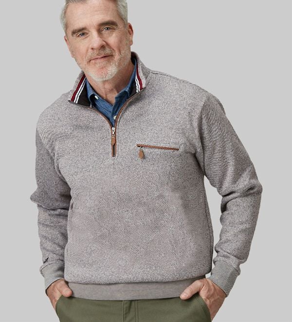 「＜ダンロップ・リファインド＞ツイード調ハーフジップトレーナー（メンズトレーナー）」｜詳細画像