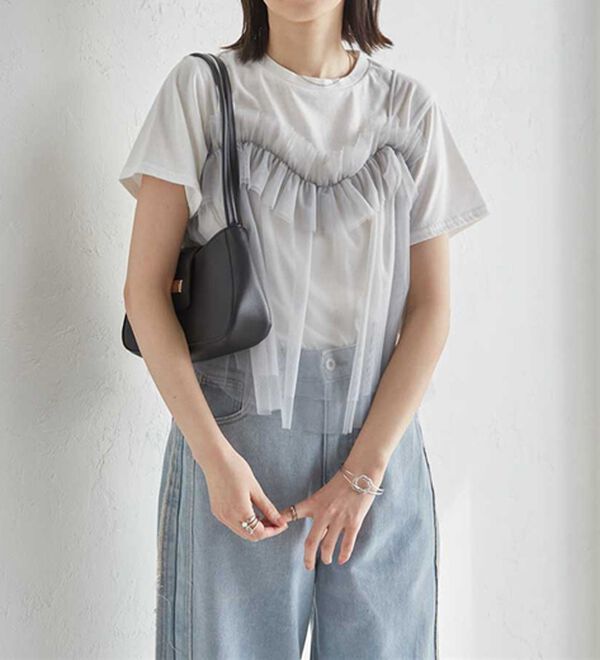 RANAN（ラナン）の「チュールビスチェドッキングTシャツ（Tシャツ）」｜詳細画像