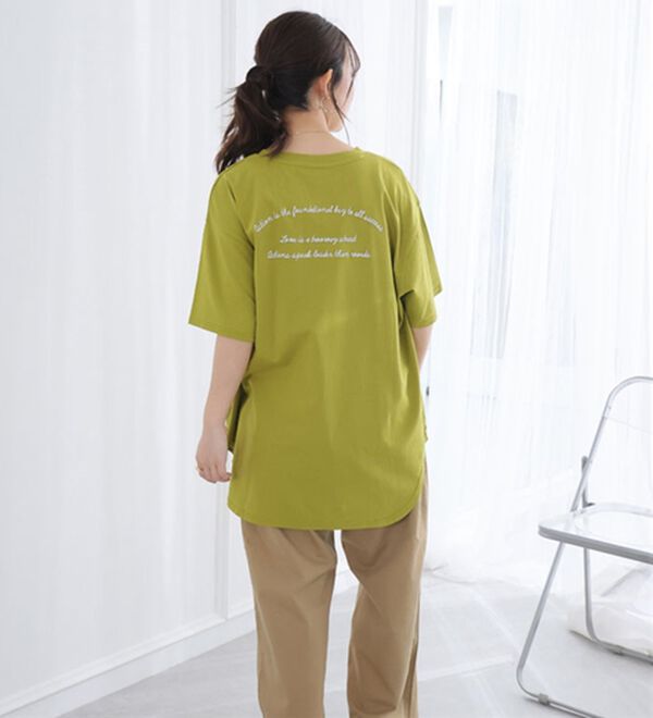 A HAPPY MARILYN（アハッピーマリリン）の「【Ｍ～８Ｌ】綿１００％！楽ちん裾ラウンドさらっと涼やかチュニック丈Ｔシャツ（Tシャツ）」｜詳細画像