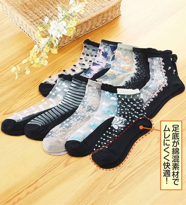 「【１０足組】柄おまかせシースルーソックス（靴下・ストッキング）」｜詳細画像