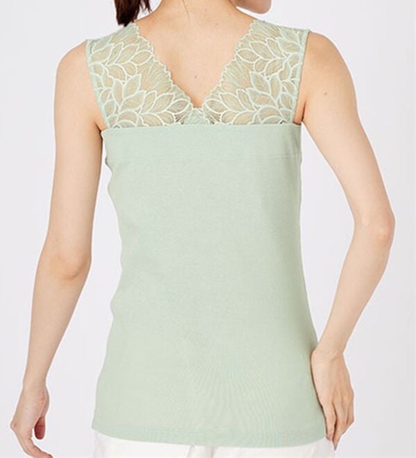 LAVIENNE（ラヴィエンヌ）の「【吸汗速乾】綿１００％前後２ｗａｙレース汗取りタンクトップインナー（肌着・インナーウェア）」｜詳細画像