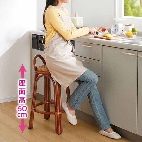 「高さが選べる取っ手付籐スツール（椅子・チェア・スツール）」｜詳細画像