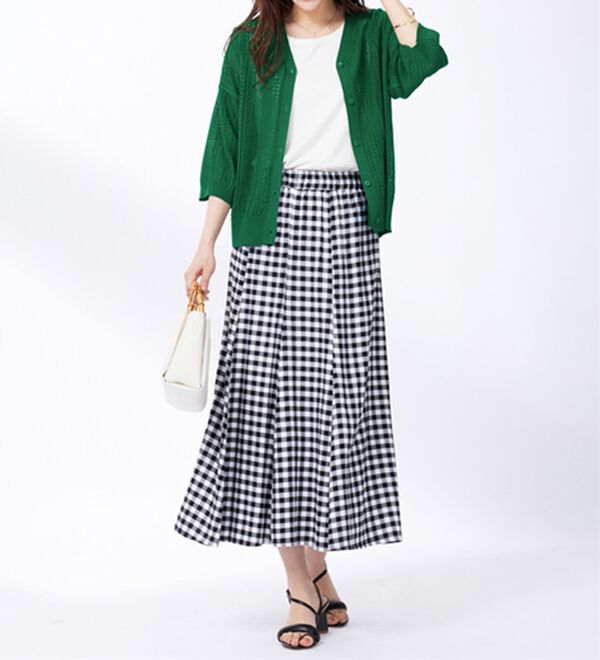 BELLUNA（ベルーナ）の「麻タッチ透かし編５分袖ニットカーディガン（ニットカーディガン）」｜詳細画像