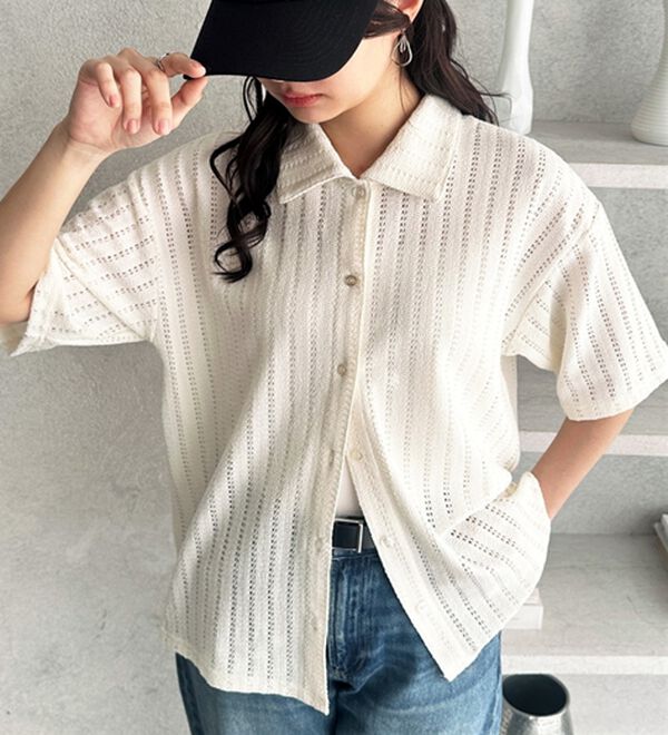 GeeRA（ジーラ）の「透かし編カットソーポロ衿シャツ（シャツ）」｜詳細画像