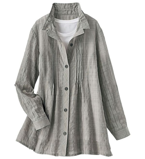 BELLUNA（ベルーナ）の「夏に頼れる一枚！先染めサッカー素材チェックデザインジャケット（その他ジャケット）」｜グレー系