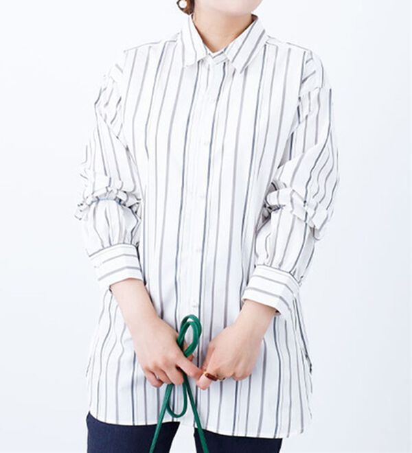 BELLUNA（ベルーナ）の「＜ＳＯＬＯＴＥＸ　Ｒ＞パールボタンチュニック（シャツ）」｜オフ白ストライプ