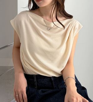RANAN（ラナン）の「【ひんやり・ＵＶ】タックドレープフレンチスリーブカットソー（Tシャツ）」｜詳細画像