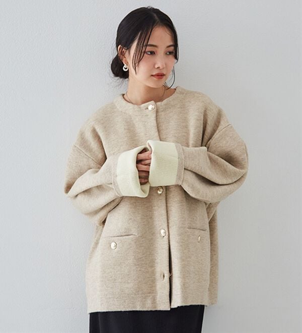 RANAN（ラナン）の「裏配色ゴールド調ボタンニットコーディガン（ニットカーディガン）」｜詳細画像