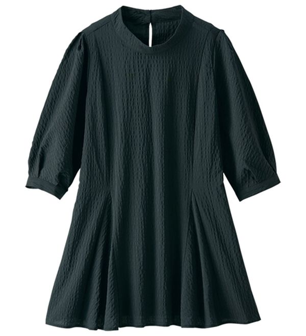 BELLUNA（ベルーナ）の「着痩せ！サッカー素材切替ブラウス（ブラウス）」｜黒無地