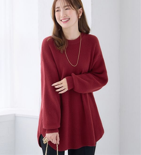 alotta（アロッタ）の「ふんわり裾ラウンドゆるニットチュニック（チュニック）」｜レッド
