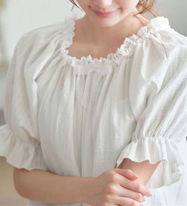 YU'NOW（ユナウ）の「【上下２点セット】スクエアネックドビーストライプパジャマ（パジャマ・ルームウェア）」｜詳細画像