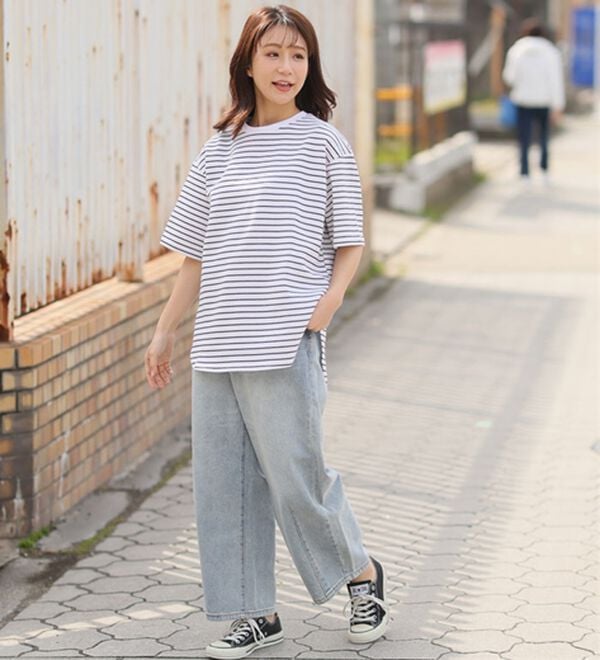 A HAPPY MARILYN（アハッピーマリリン）の「【Ｍ～８Ｌ】【ハッピーさらりん】裾ラウンド五分袖Ｔシャツ（Tシャツ）」｜詳細画像