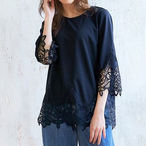 RANAN（ラナン）の「裾レース使いチュニック（チュニック）」｜ネイビー
