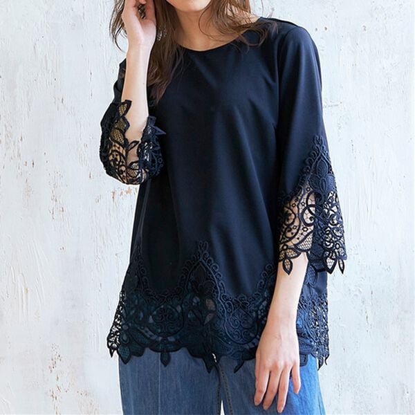 RANAN（ラナン）の「裾レース使いチュニック（チュニック）」｜ネイビー