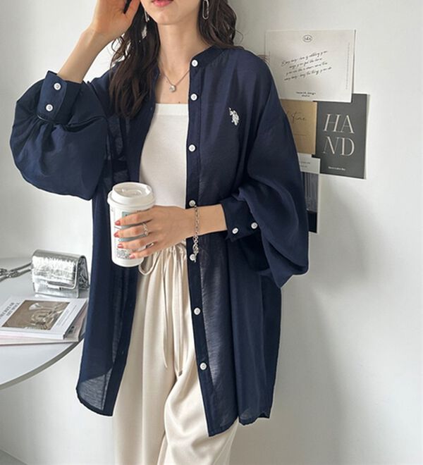 GeeRA（ジーラ）の「【Ｕ．Ｓ．　ＰＯＬＯ　ＡＳＳＮ．】バンドカラーシアーシャツ（シャツ）」｜詳細画像