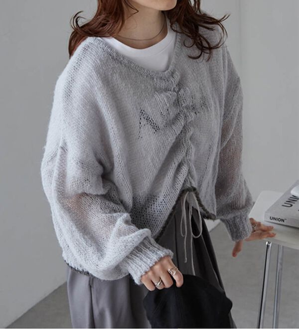 RANAN（ラナン）の「モヘアライク２ＷＡＹギャザーニット（ニット・セーター）」｜ライトグレー