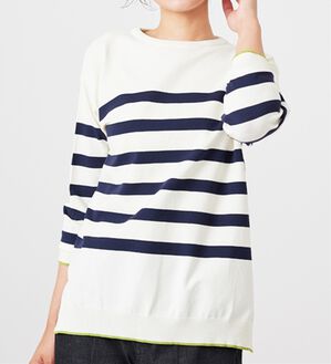 BELLUNA（ベルーナ）の「毛玉になりにくい！ニットプルオーバー（ニット・セーター）」｜オフ白／ネイビー