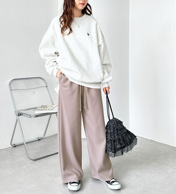 GeeRA（ジーラ）の「ふわふわあったか！裏起毛リブワイドパンツ（フルレングスパンツ）」｜詳細画像