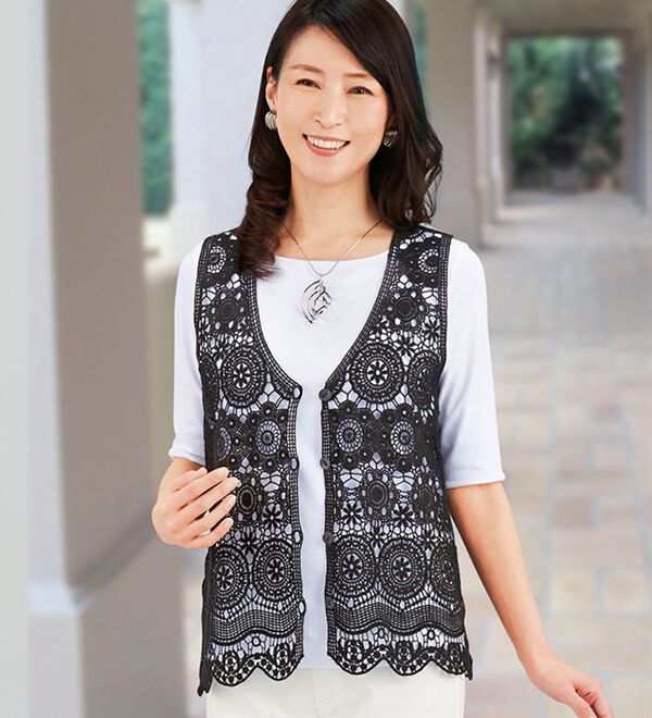 綿100％お洒落なレースベスト - ベルーナ【公式】