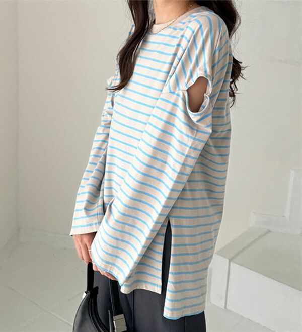 GeeRA（ジーラ）の「袖スリットボーダーカットソー（カットソー）」｜詳細画像