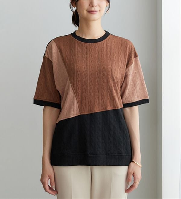 BELLUNA（ベルーナ）の「ミニケーブル柄パッチワーク風プルオーバー（カットソー）」｜詳細画像